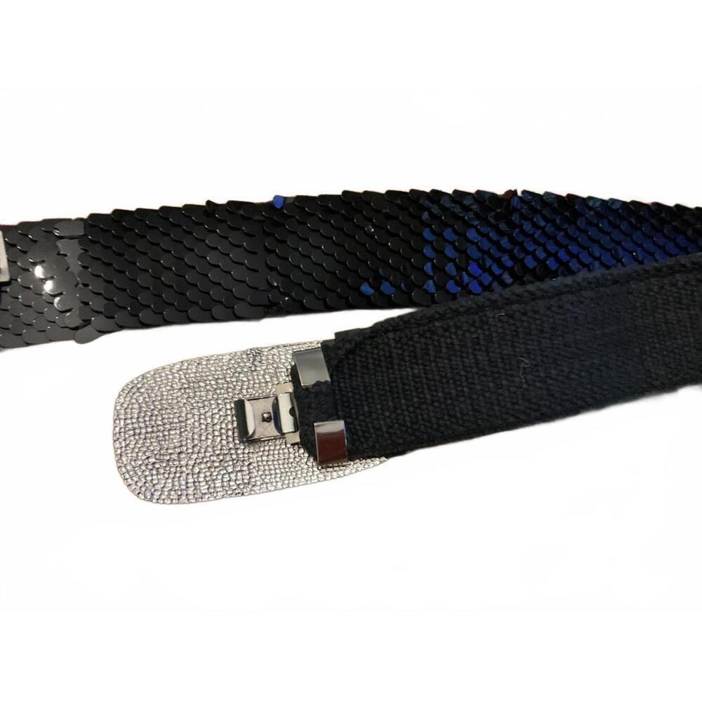 Vintage Elegant Black Sequined Belt with Decorative Silver Buckle - Picture 9 of 11
